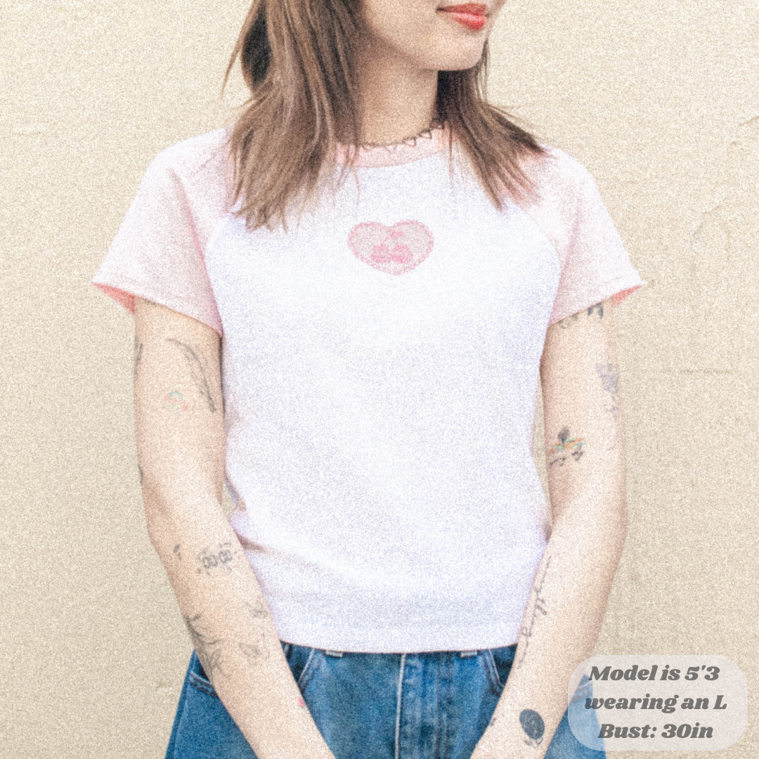 Cherry Heart Pink Baby Tee