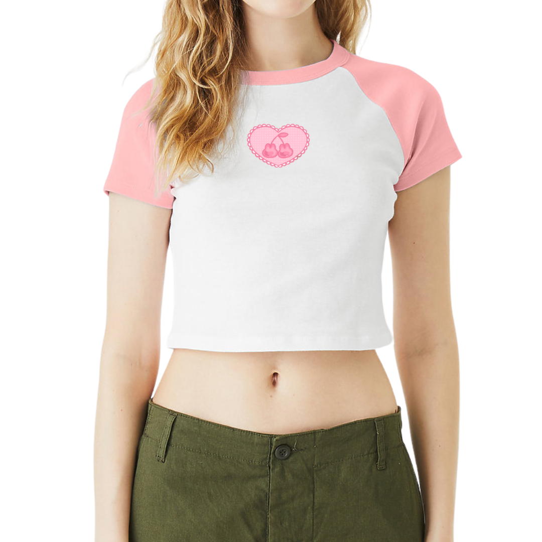 Cherry Heart Pink Baby Tee