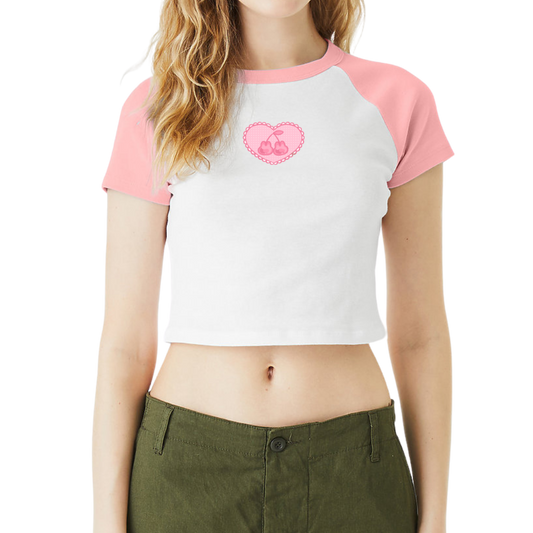 Cherry Heart Pink Baby Tee