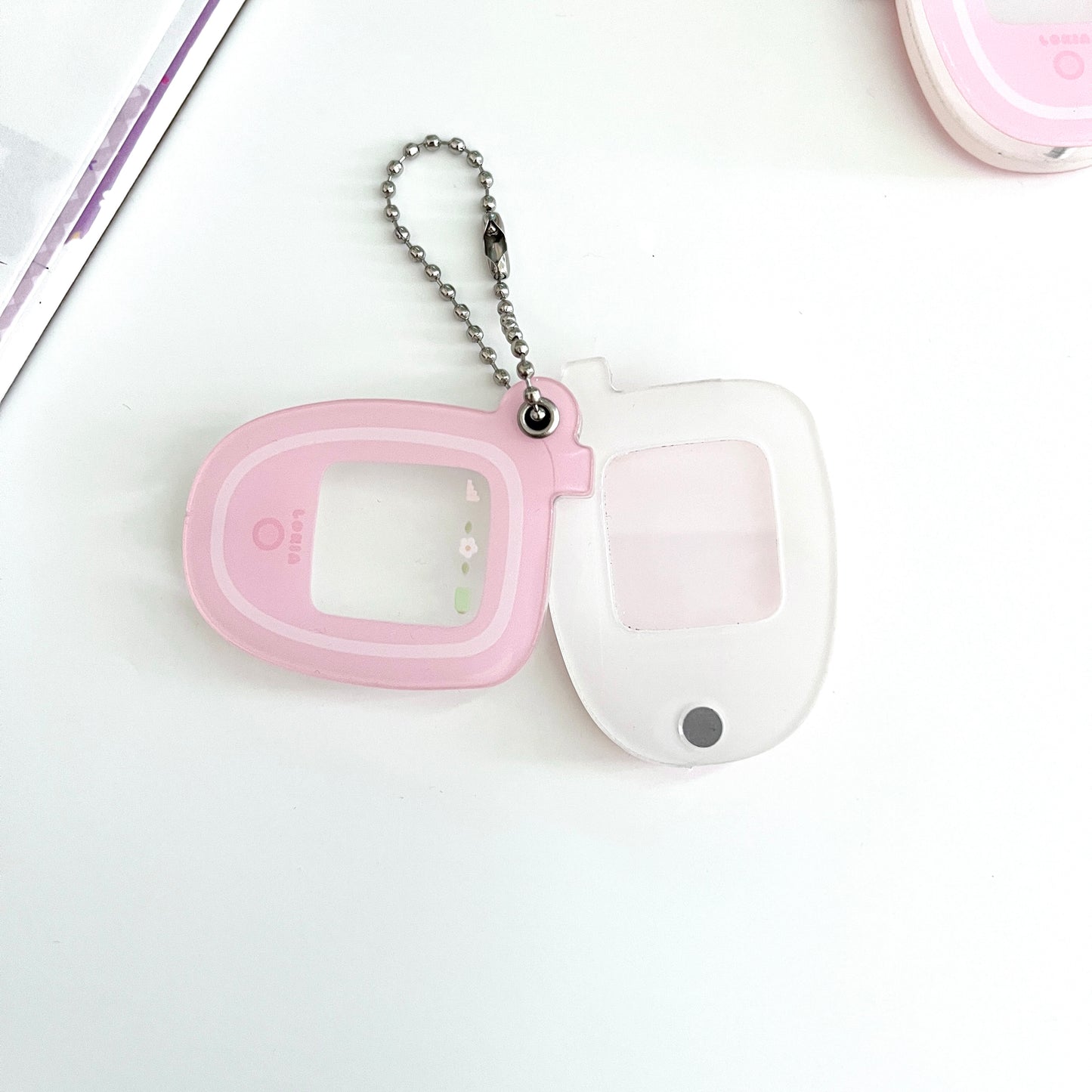 Pink Cell Phone Photo Keychain