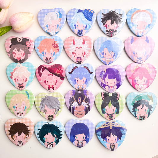 Genshin Picnic Party Heart Buttons